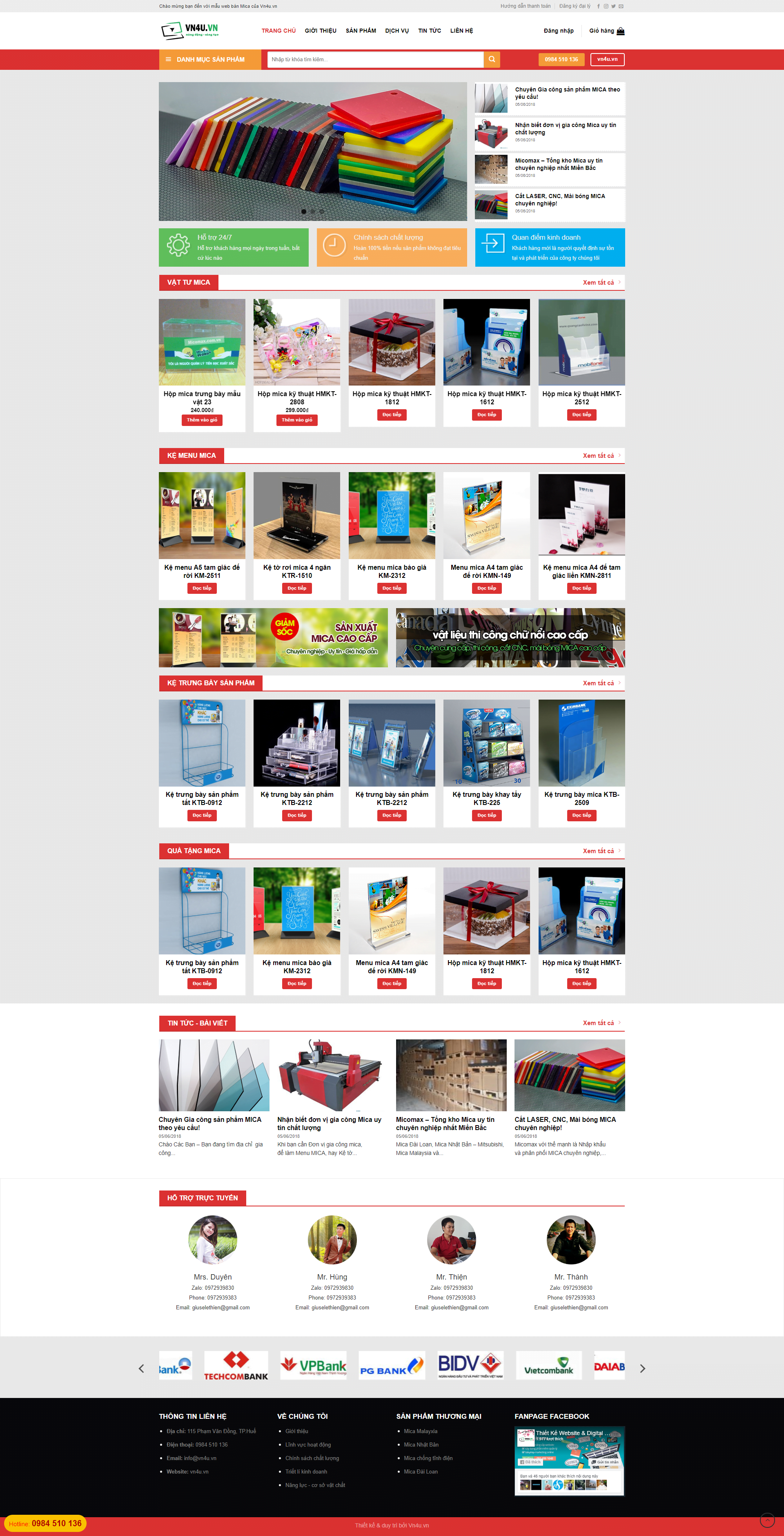 Mẫu website bán hàng vật liệu nhựa Mica
