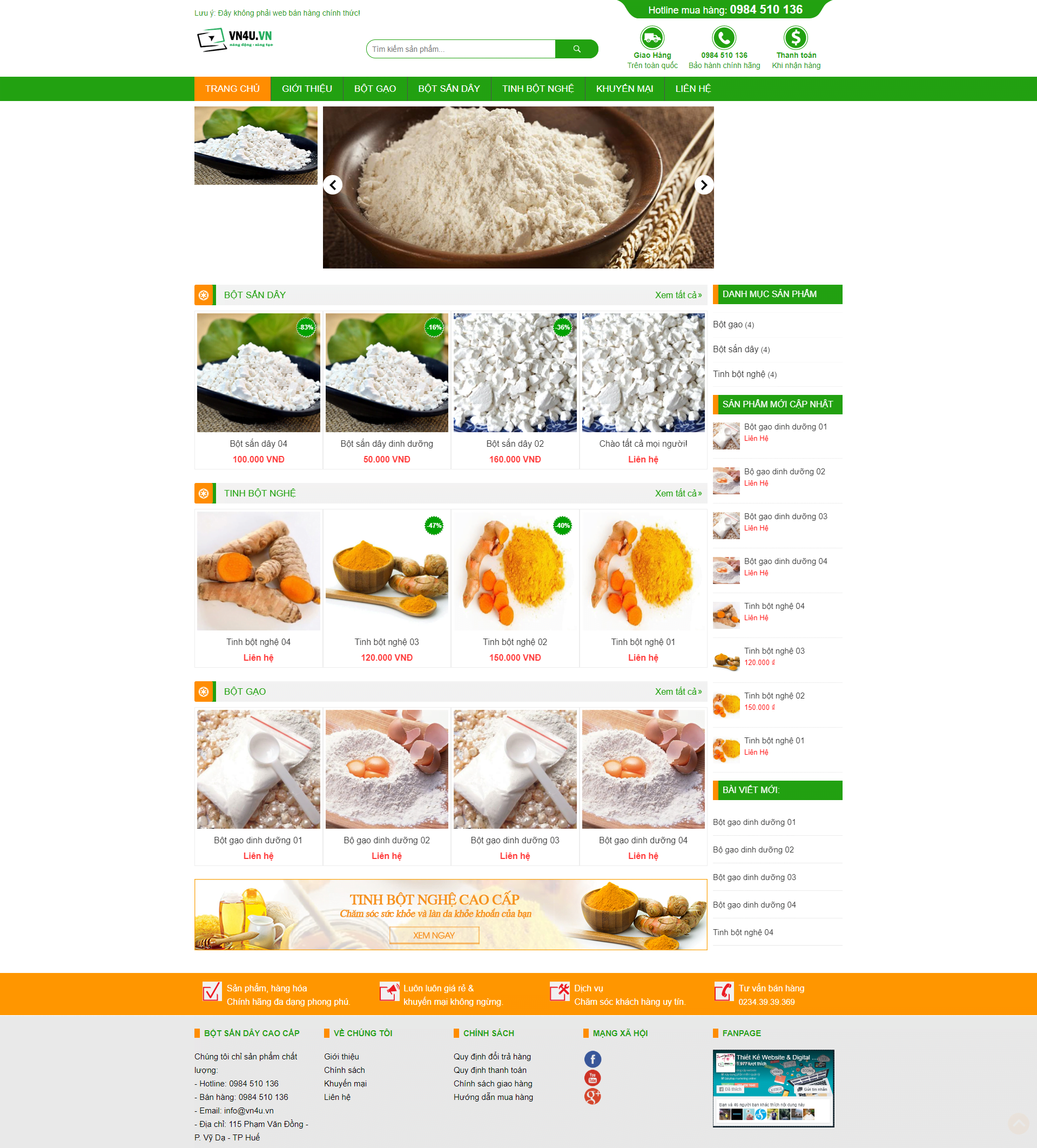 Mẫu website flatsome bán sản phẩm nông sản