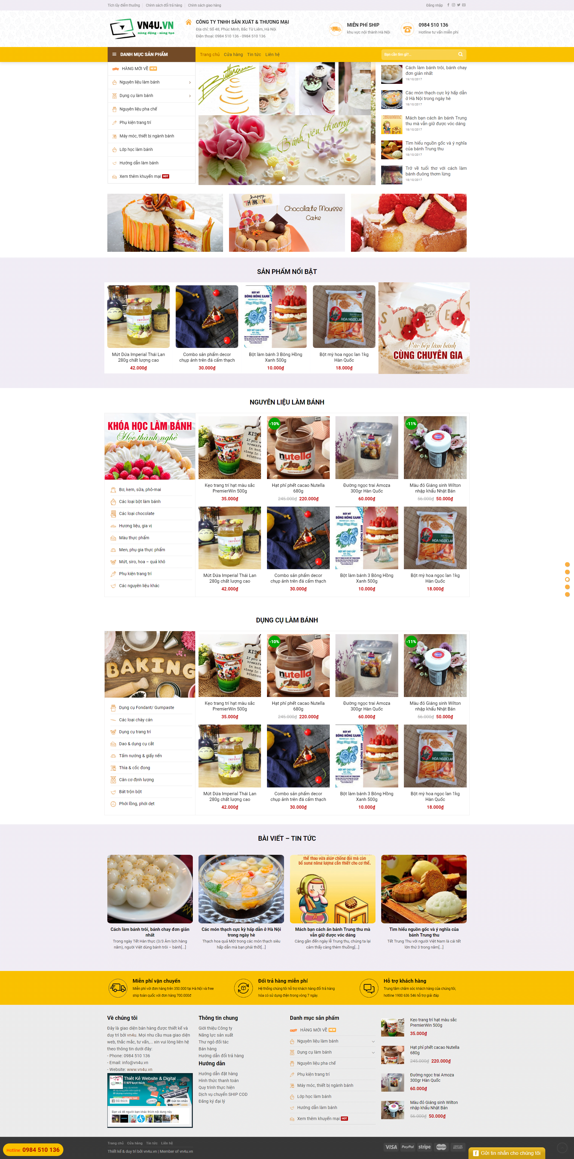 Mẫu website bán bánh kem bằng flatsome