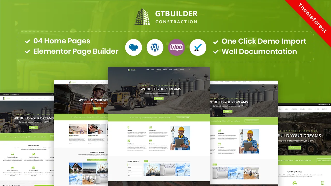 Mẫu website xây dựng GTBuilder có tông màu xanh lá mát mắt
