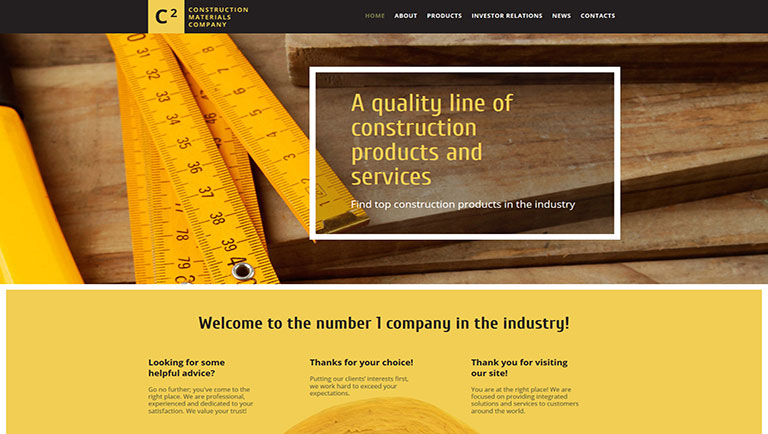 Mẫu website xây dựng TheGem có tông màu vàng sang trọng