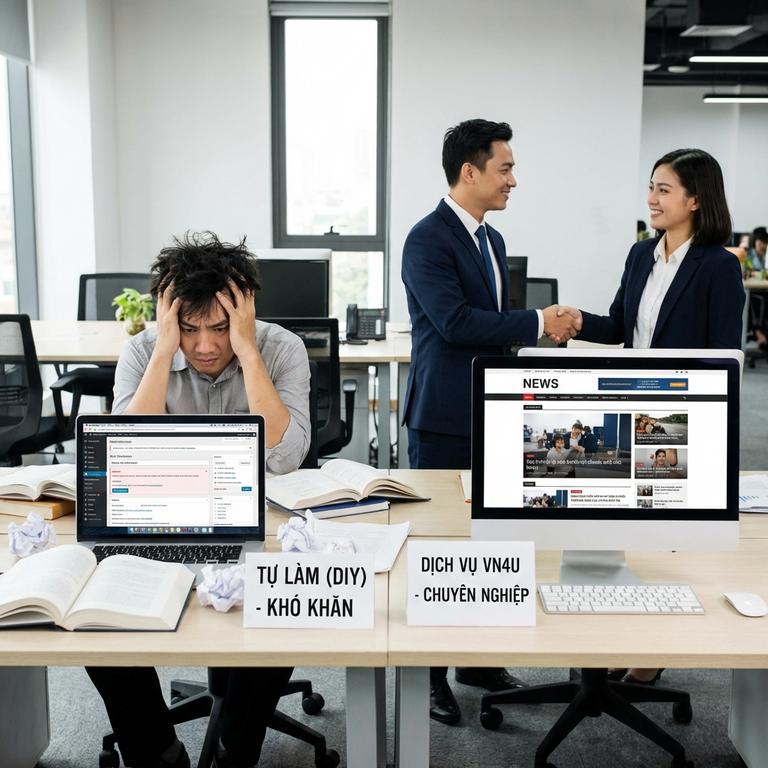 So Sánh Việc Tự Làm Trang Tin Tức Bằng WordPress Và Thuê Dịch Vụ VN4U